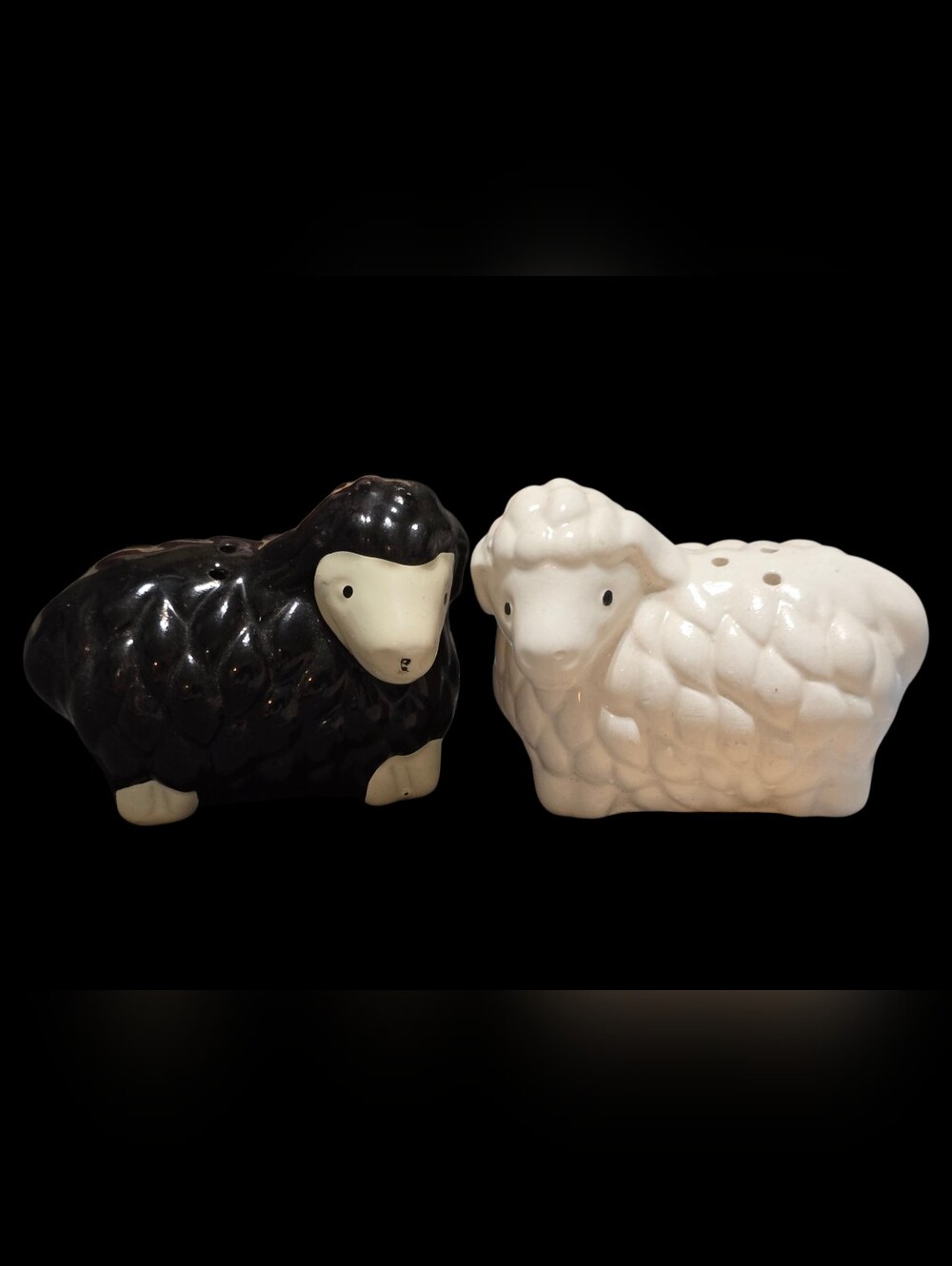 Vintage | Lamb Salt and Pepper Shaker Set - Black and White Ceramic